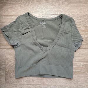 Garage Sage Green Ribbed Crop Top